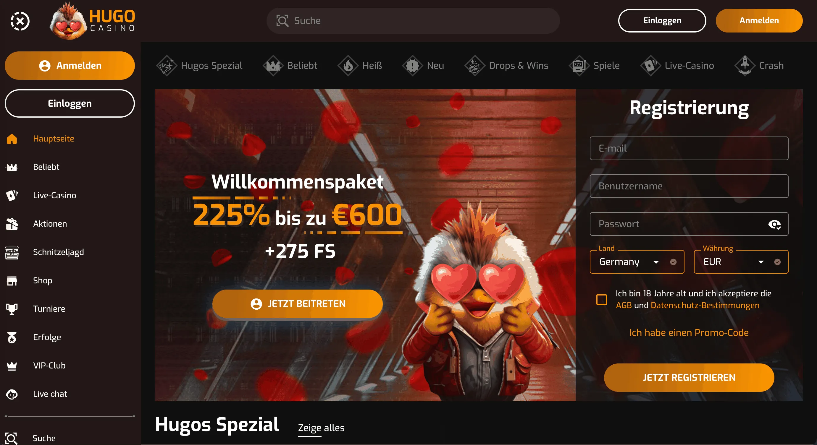 Hugo Online Casino Startseite