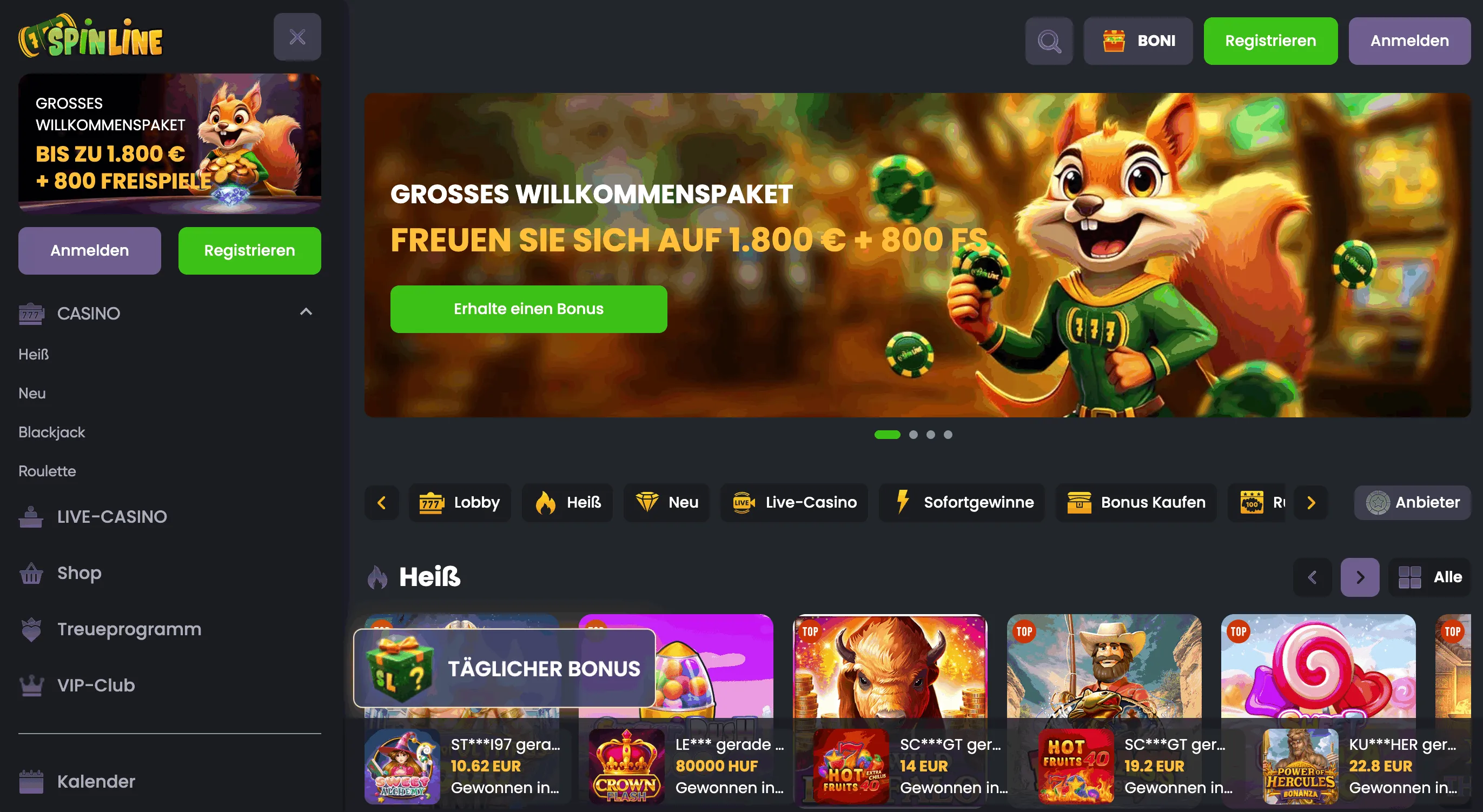 Spinline Online Casino Startseite